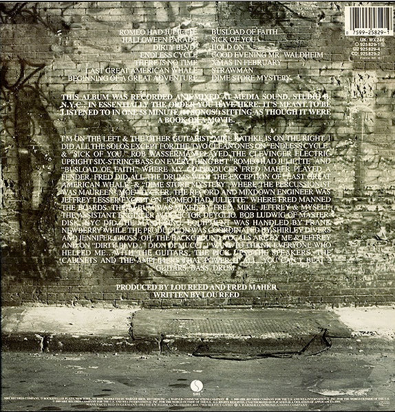 Image of Back Cover of LP - VG/VG - LOU REED, New York (Sire; WX 246, UK & Europe 1989, Inner & Insert, Masterdisk Run Out), Light Marks only.,  - 2816110C