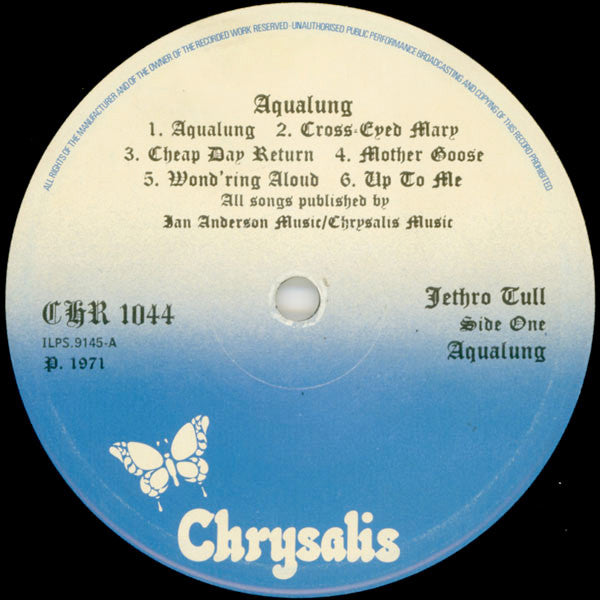 Image of Label Cover of LP - VG+/VG+ - JETHRO TULL, Aqualung (Chrysalis Blue/White; CHR 1044, UK 1980 Reissue, Gatefold), ,  - 4346004S