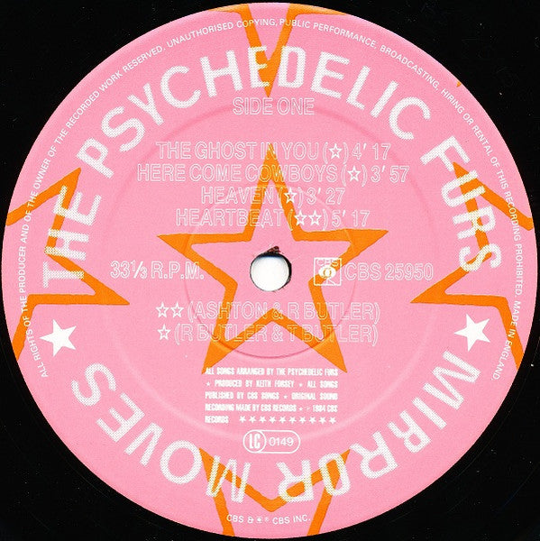 Image of Label Cover of 5124119E: LP - THE PSYCHEDELIC FURS, Mirror Moves (CBS; CBS 25950 , UK 1984, Inner) Strong VG  VG/VG