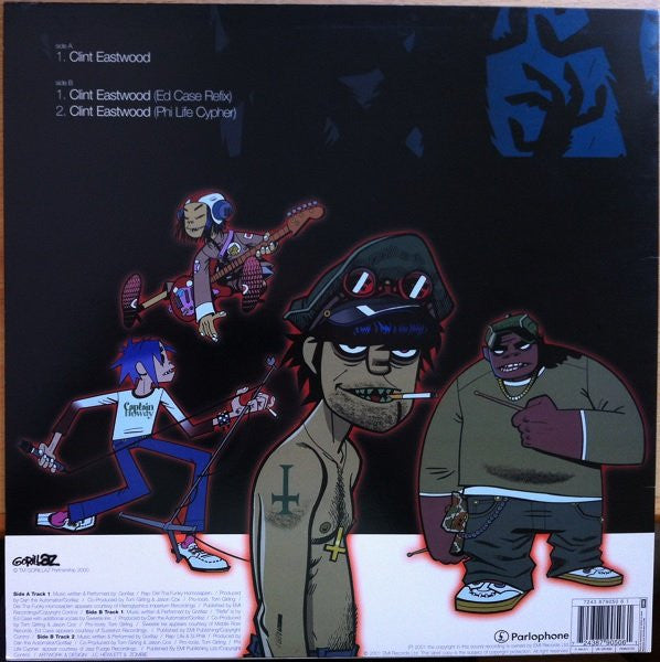 Image of Back Cover of 12" - VG/VG+ - GORILLAZ, Clint Eastwood (Parlophone ; 12R 6552, UK 2001, Picture Sleeve), Edge and ring wear, with info mailing card.,  - 3916135C