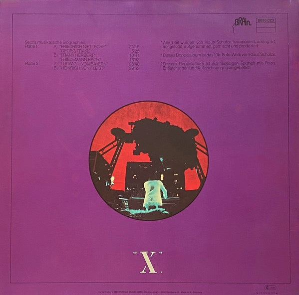 Image of Back Cover of 2324255E: 2xLP - KLAUS SCHULZE, X (Brain Orange; 80.023, Germany 1978, Laminated Gatefold Sleeve, Stapled In Booklet)   VG/VG