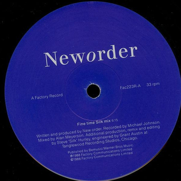 Image of Label Cover of 12" - VG+/VG - NEW ORDER, Fine Time (Silk Mix / Messed Around Mix) (Factory; Fac223R, UK 1988, Picture Sleeve, Inner), ,  - 2726355E