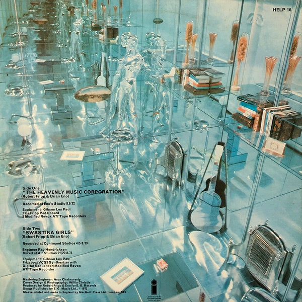 Image of Back Cover of LP - VG+/VG+ - FRIPP & ENO, No Pussyfooting (Island Black Pink 'i' Logo; HELP16, UK 1973, Gatefold), Nice copy with black inner, Glossy vinyl, clean sleeve, Lightest of hairlines only visible under strong light,  - 1416222C