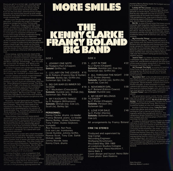 Image of Back Cover of 5244028S: LP - KENNY CLARKE FRANCY BOLAND BIG BAND, More Smiles (MPS; CRM 746 , Germany 1971 Reissue, Gatefold)   VG+/VG+