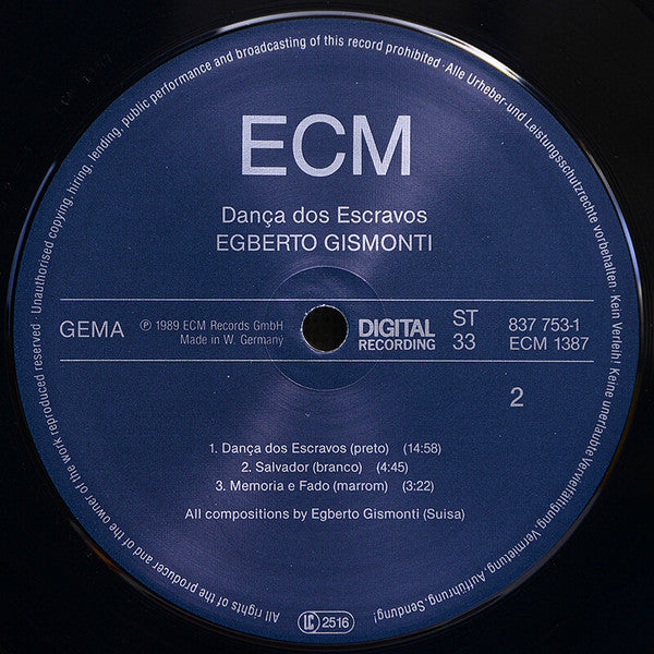 Image of Label Cover of LP - VG+/VG+ - EGBERTO GISMONTI, Danca Dos Escravos (ECM; ECM 1387, Germany 1989, Insert), ,  - 4126293E