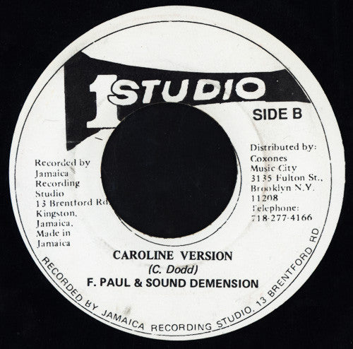 Image of Back Cover of 7" - /VG - FRANKIE PAUL, Caroline (Studio One; , US 1980s), Strong VG. WOL.,  - 3826320E