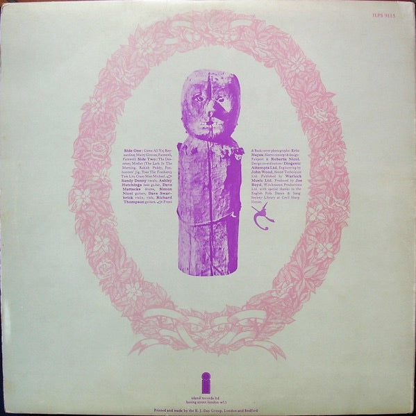 Image of Back Cover of LP - G+/G - FAIRPORT CONVENTION, Liege and Lief (Island Pink/i logo; ILPS9115, UK 1969, Gatefold), Surface noise and lots of marks across record.  Sleeve is grubby with edge wear. ,  - 2126223E