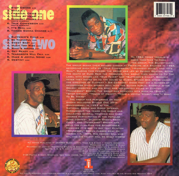 Image of Back Cover of LP - VG/G+ - THE  SILVERTONES, Young At Heart (Studio One; SOLP 7796, Jamaica 1999), Marks and scuffs, plays above grade. Sticker ghost on sleeve, spine damage.,  - 3646188S