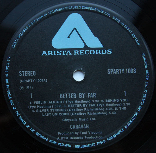 Image of Label Cover of 4624028E: LP - CARAVAN, Better By Far (Arista; SPARTY1008, UK 1977)   VG/VG+