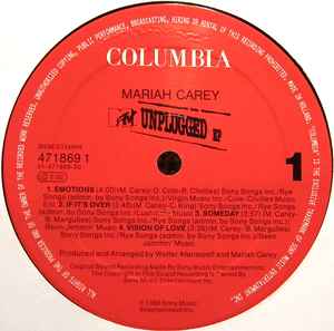 Image of Label Cover of 12" - VG/VG - MARIAH CAREY, MTV Unplugged (Columbia; 4718691, Europe 1992, Picture Sleeve, Inner), Strong VG - light marks only. Edge and corner wear.  ,  - 2726287E