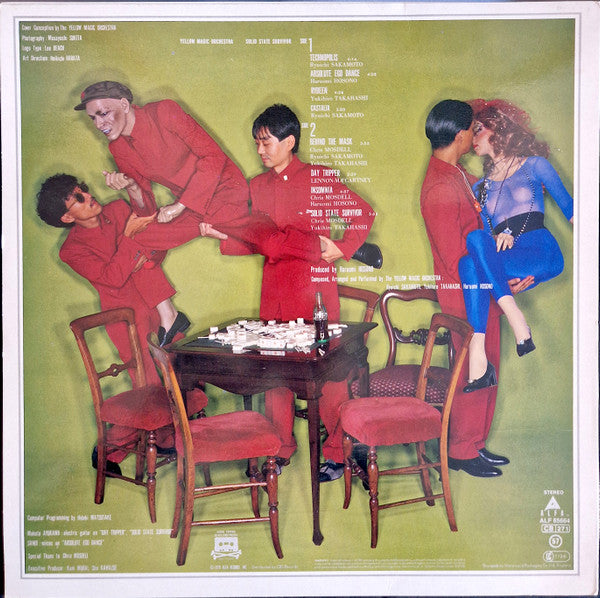 Image of Back Cover of LP - G+/VG+ - YMO - YELLOW MAGIC ORCHESTRA, Solid State Survivor (Alfa; ALF 85664, UK 1982 Reissue, Haruomi Hosono), Scuffs from tape and sticker residue on cover and label. Disc is pristine.,  - 1946150S