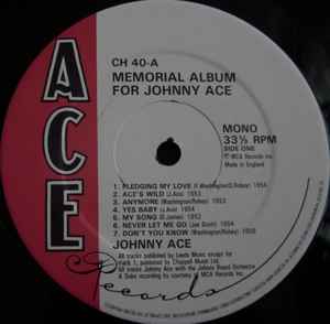 Image of Label Cover of LP - VG/VG - JOHNNY ACE, Memorial Album For Johnny Ace (Ace; CH 40, UK 1980s Reissue, Mono), Sleeve has wear and creasing at opening and along edges / spine,  - 3916262C