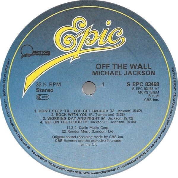 Image of Label Cover of LP - VG+/VG - MICHAEL JACKSON, Off The Wall (Epic Dark Blue / Coloured Logo; EPC 83468, UK 1979 Reissue, Gatefold), Only light marks on disc.,  - 2546321S