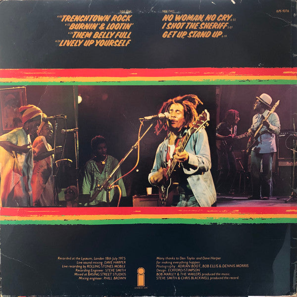 Image of Back Cover of LP - VG/VG - BOB MARLEY AND THE WAILERS, Live! (Island Records; ILPS9376, UK 1975, Inner), ,  - 3626460E