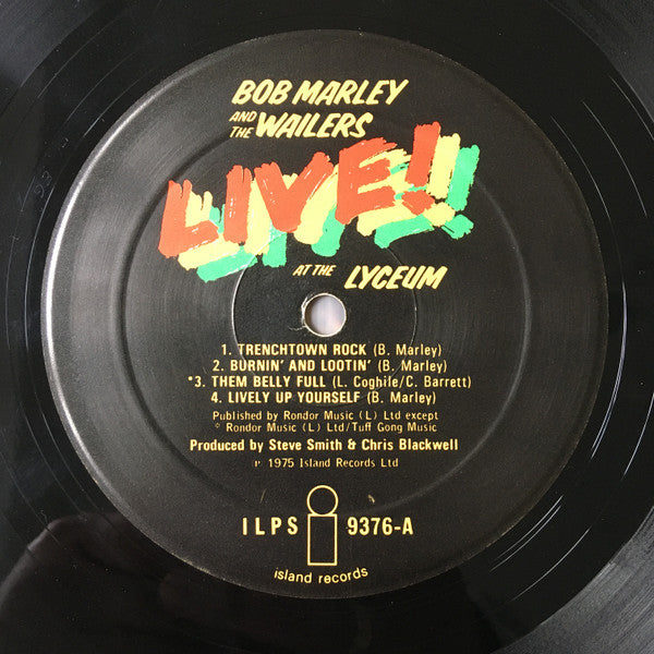 Image of Label Cover of LP - VG/VG - BOB MARLEY AND THE WAILERS, Live! (Island Records; ILPS9376, UK 1975, Inner), ,  - 3626460E