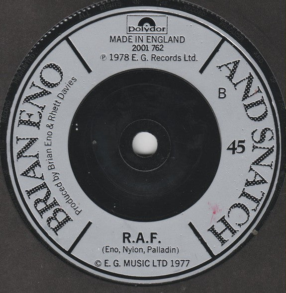 Image of Back Cover of 3324141E: 7" - BRIAN ENO, King's Lead Hat / R.A.F. (Polydor; 2001762, UK 1978)   /VG+