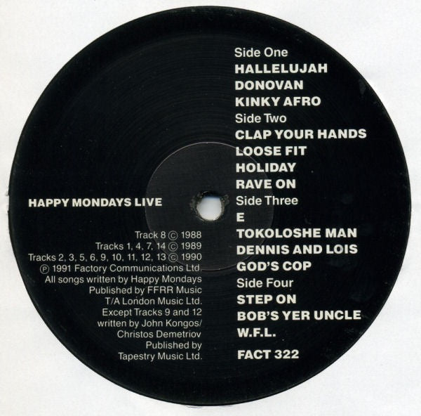 Image of Label Cover of 2xLP - VG/VG - HAPPY MONDAYS, Live (Factory; FACT 322, UK 1991, Gatefold), Light marks, edge & ring wear, sticker damage,  - 4246138S