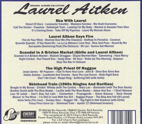 Image of Back Cover of 5xCD - VG+/VG - LAUREL AITKEN, Original Albums Collection (Pressure Drop; PDROPBOX25, UK 2014, Box Set, Booklet), ,  - 3216224C