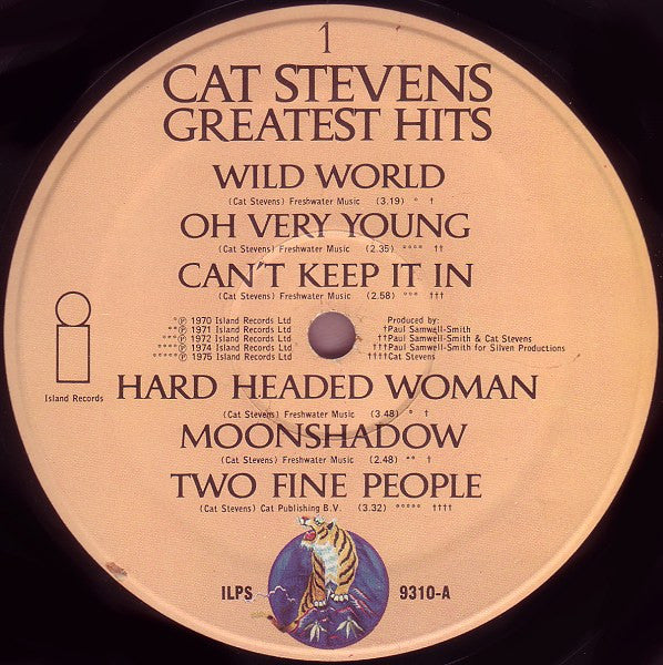 Image of Label Cover of 2144409S: LP - CAT STEVENS, Greatest Hits (Island; ILPS 9310, UK 1975, Orange Text on Reverse, Company Inner, Poster)   VG+/VG+