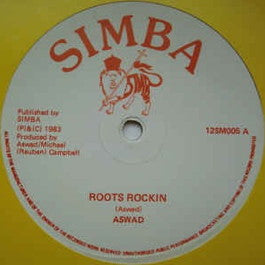Image of Front Cover of 12" - G+/VG - ASWAD, Roots Rockin (Simba; 12SM005, UK 1983, Company Sleeve), Some printing defects and roughness on label. Sleeve worn, scuffed, lightly stained,  - 2216474C