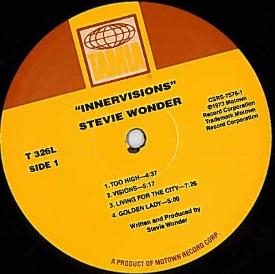 Image of Label Cover of LP - VG+/VG+ - STEVIE WONDER, Innervisions (Tamla Motown; T 326L, US 2000s Reissue, Gatefold), Still in opened shrink. One or two of the faintest hairlines. Overall great copy,  - 3526310E