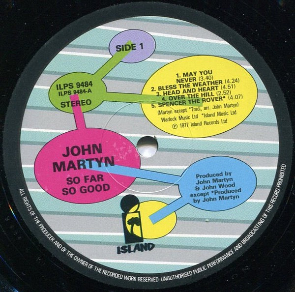 Image of Label Cover of LP - VG/VG - JOHN MARTYN, So Far So Good (Island Records; ILPS 9484, UK 1980s Reissue, Single Sleeve, Inner), Strong VG,  - 2316093C