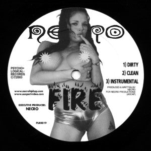 Image of Label Cover of 12" - VG/VG - NECRO, Fire / White Slavery (Psycho+Logical-Records; PLR0019, US 2003, Picture Sleeve), Some wear and light damage at corners and edges of sleeve; ring wear and creasing too,  - 3916378C