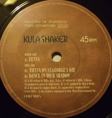 Image of Label Cover of 7" - VG+/VG - KULA SHAKER, Tattva (Columbia; KULA 73, Europe 1996, Picture Sleeve, Orlake Pressing), Cosmetic scuff on A side.,  - 4316470C
