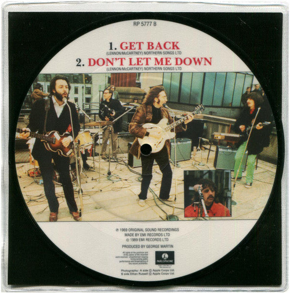 Image of Label Cover of 4953078S: 7" - THE BEATLES, Get Back/ Don't Let me Down (Parlophone; RP5777, UK 1989 Reissue, PVC Sleeve, Insert, Picture Disc)   VG+/VG+