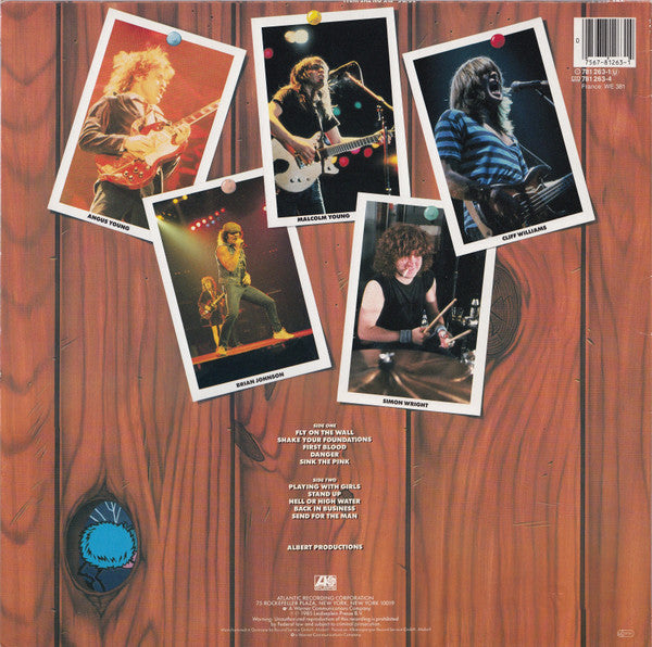 Image of Back Cover of LP - G+/VG - AC/DC, Fly On The Wall (Atlantic; 781 263-1 , Europe 1985, Inner, GEMA / BIEM), Sticker damage/small rip to sleeve front. ,  - 2626277E