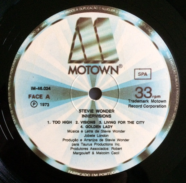 Image of Label Cover of LP - VG+/G+ - STEVIE WONDER, Innervisions (Tamla Motown; IM-46024, Portugal 1979 Reissue, Gatefold), Marks to disc.,  - 3516393C