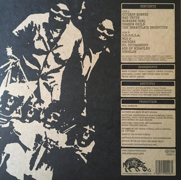 Image of Back Cover of 4644334S: LP - THE POP GROUP, Citizen Zombie (Freaks R Us; Freak 8, UK 2015, Poster, 180 Gram Vinyl) Opened Instore, Still In Stickered Shrinkwrap  VG+/VG+