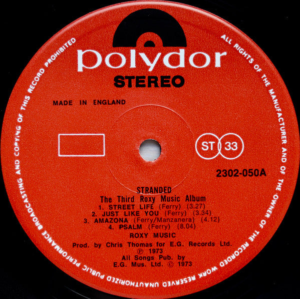 Image of Label Cover of LP - VG/VG - ROXY MUSIC, Stranded (Polydor Red Label; 2302 050, UK 1977 Reissue, Gatefold), Light marks, sticker damage on back cover,  - 4446223S