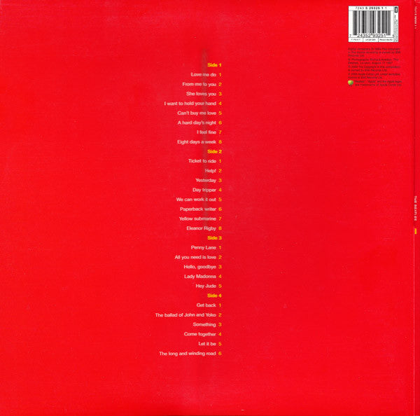 Image of Back Cover of 2xLP - VG/VG - THE BEATLES, 1 (Apple; 7243 5 29325 1 1, UK 2000, Gatefold, 2 Inners, Poster & 4 Cards, SRZ Run-outs, Stereo, Mono), Small Sticker Damage,  - 3146161S