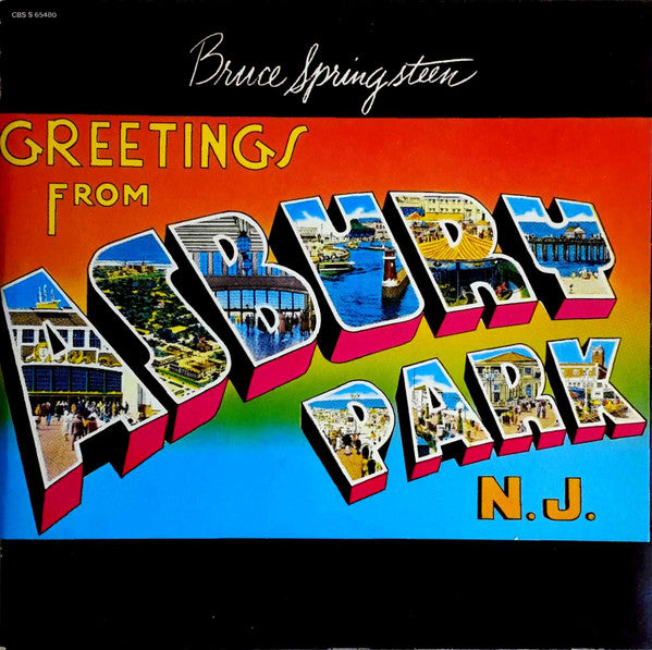 Image of Front Cover of 3524359E: LP - BRUCE SPRINGSTEEN, Greetings From Asbury Park N.J. (CBS Orange/Yellow; S 65480, Europe 1975 Reissue, Die Cut Gatefold Sleeve, Postcard flap sleeve.) Strong VG  VG/VG