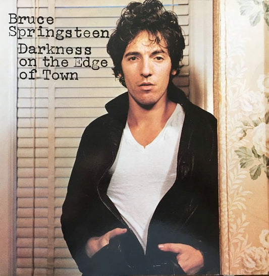 Image of Front Cover of 4115301C: LP - BRUCE SPRINGSTEEN, Darkness On The Edge Of Town (CBS Orange/Yellow; CBS 32542, UK 1978, Inner & Insert, 33rpm on Right of Label, S CBS Cat No on Label) Strong VG on vinyl, Glossy with a few light paper scuffs, A message has been written on Bruce's chest on front of sleeve that reads 'Have good times Lots of love Chrissie + Kev xxxxxxx'...  G+/VG