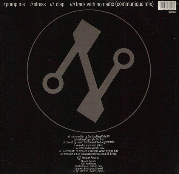 Image of Back Cover of 12" EP - VG/G+ - FORGEMASTERS, The Black Steel EP (Network Records; NWKT30, UK 1991, Picture Sleeve), Lots of scuffs and marks across both sides of disc. Sleeve is ringworn with creasing., A1 Pump MeA2 Stress	B1 ClapB2 Track With No Name (Communique Mix) - 2516044C