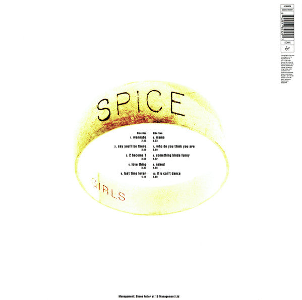 Image of Back Cover of 4234024E: LP - SPICE GIRLS, Spice (Virgin; 0190295510350, UK 2000s Reissue, Inner, 180 Gram Vinyl.)   NEW/NEW