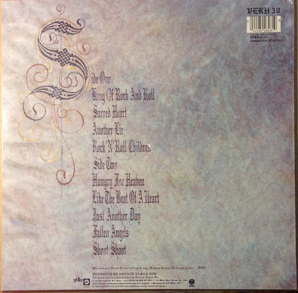 Image of Back Cover of LP - VG/VG - DIO, Sacred Heart (Vertigo; VERH 30, UK 1985, Inner), ,  - 1626215E