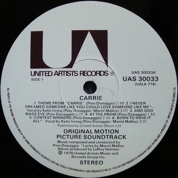 Image of Label Cover of LP - VG+/VG+ - PINO DONAGGIO, Carrie (UA; UAS 30033 , UK 1976), ,  - 3926160E