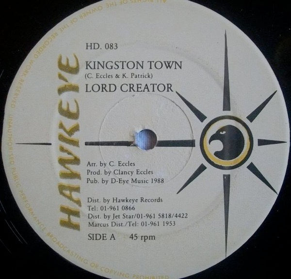 Image of Front Cover of 12" - VG/VG - LORD CREATOR / CLANCY ECCLES, Kingston Town / Red Moon (Hawkeye; HD083, UK 1988, Company Sleeve), Company Sleeve.,  - 4126071E