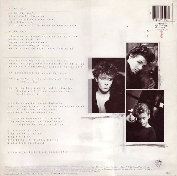 Image of Back Cover of LP - VG/VG - A-HA, Hunting High And Low (Warner Bros. Records; 925 300-1, Europe 1985, Inner, "WX30" On Labels), Edge wear and small splits on top/bottom edge. ,  - 2626281E