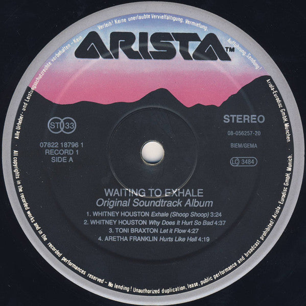 Image of Label Cover of 2xLP - VG/VG+ - VARIOUS, Waiting To Exhale - Original Soundtrack Album (Arista; 07822-18796-1, Europe 1995, Whitney Houston), Records have a few very light marks, mostly clean. Sleeve has a sticker ghost on front, a few light creases at edges / corners,  - 3316352C