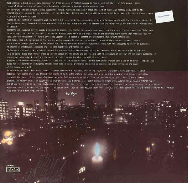 Image of Back Cover of LP - VG/G - MATT JOHNSON, Burning Blue Soul (4AD; CAD 113, UK 1983 Reissue, Inner, The The), Light Marks only.,  - 2616101C