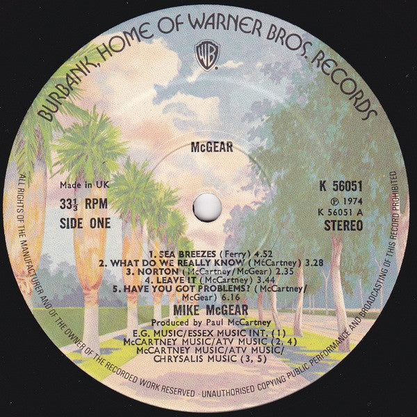 Image of Label Cover of 3715328C: LP - MIKE MCGEAR, McGear (Warner Bros; K56051, UK 1974, Gatefold, Insert, Produced/co-written by Paul McCartney, features Wings. (Paul's brother).) Cut-out (Corner cut)  VG/VG+