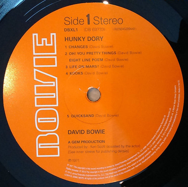 Image of Label Cover of LP - EX/VG+ - DAVID BOWIE, Hunky Dory (Parlophone; 0825646289448, Europe 2016 Reissue, Inner & Insert, 180g), Still In Opened Shrinkwrap With Hype Sticker,  - 2916439C