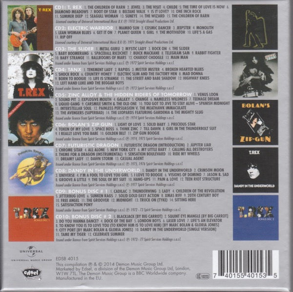 Image of Back Cover of 10xCD - VG+/VG+ - T. REX, The Albums Collection (Edsel; EDSB 4015, Europe 2014, Box Set, Inners and Booklet), ,  - 3216247C