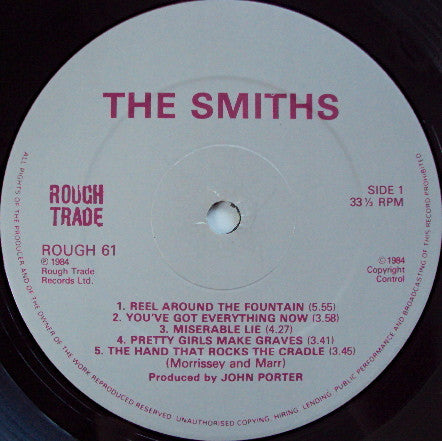 Image of Label Cover of LP - EX/VG - THE SMITHS, The Smiths (Rough Trade - Grey Labels, Stencilled Logo; ROUGH 61, UK 1984, The Smiths In Dark Grey Text, Inner), Strong VG,  - 2526177E