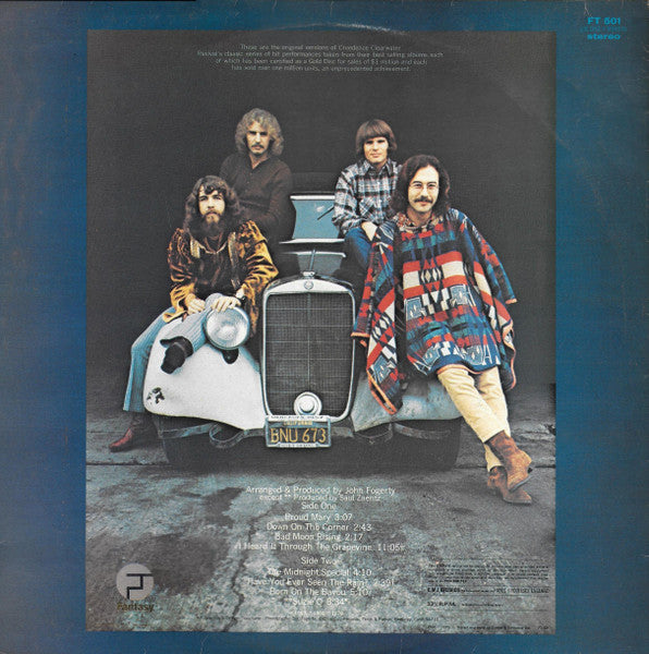 Image of Back Cover of 2714281C: LP - CREEDENCE CLEARWATER REVIVAL, Creedence Gold (Fantasy Brown; FT501, UK 1973 Reissue) Ring Wear, Some sticker residue  VG/VG