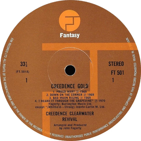 Image of Label Cover of 2714281C: LP - CREEDENCE CLEARWATER REVIVAL, Creedence Gold (Fantasy Brown; FT501, UK 1973 Reissue) Ring Wear, Some sticker residue  VG/VG